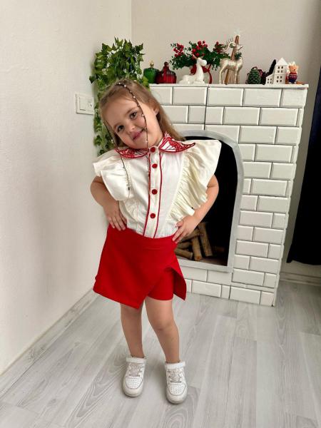 KIRMIZI YAKA NAKIŞ DETAYLI 3LÜ TAKIM
