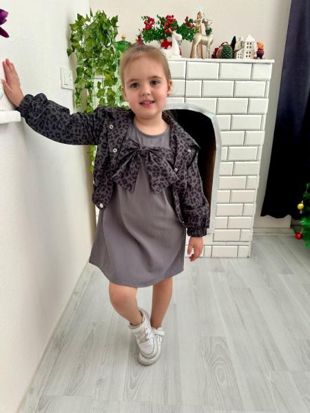 GRİ LEOPAR DETAYLI CEKET ELBİSE